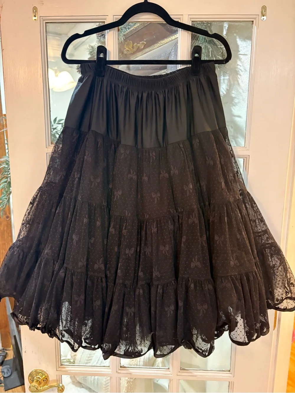 Lindy Bop Black Tiered Swiss Dot Bow Skirt Women’s Size 14–20 Vintage Pin-Up